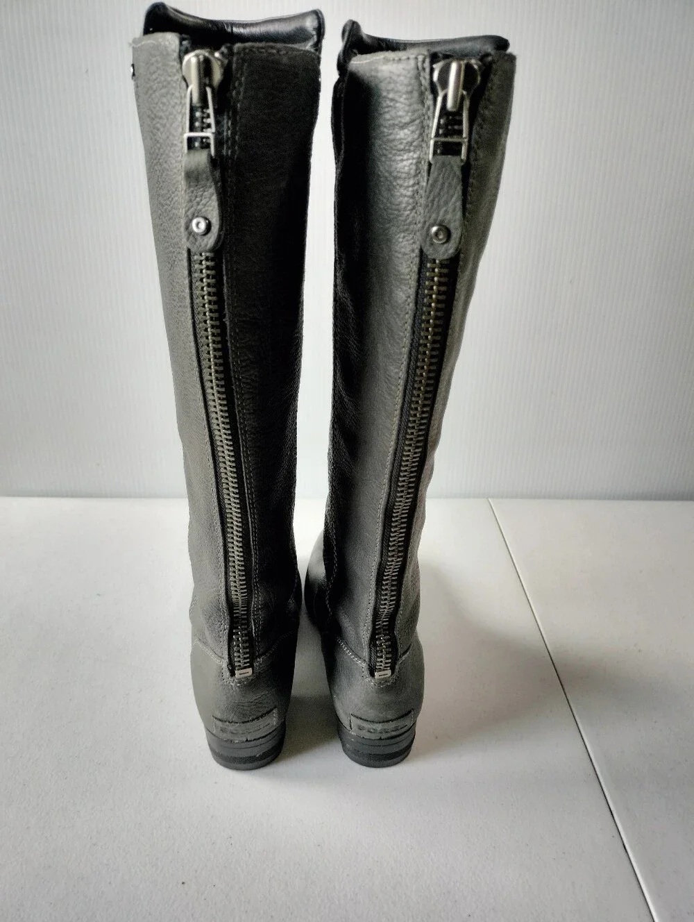 Sorel Danica Classic Tall Womens Leather Charcoal Gray Riding Moto Boots 8 Zip